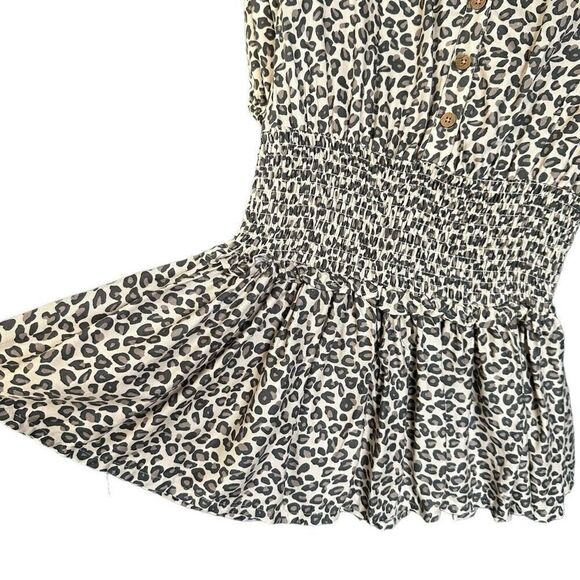 NWT Jessica Simpson Smocked Leopard Print Button Front Dress Black Tan - Picture 6 of 7